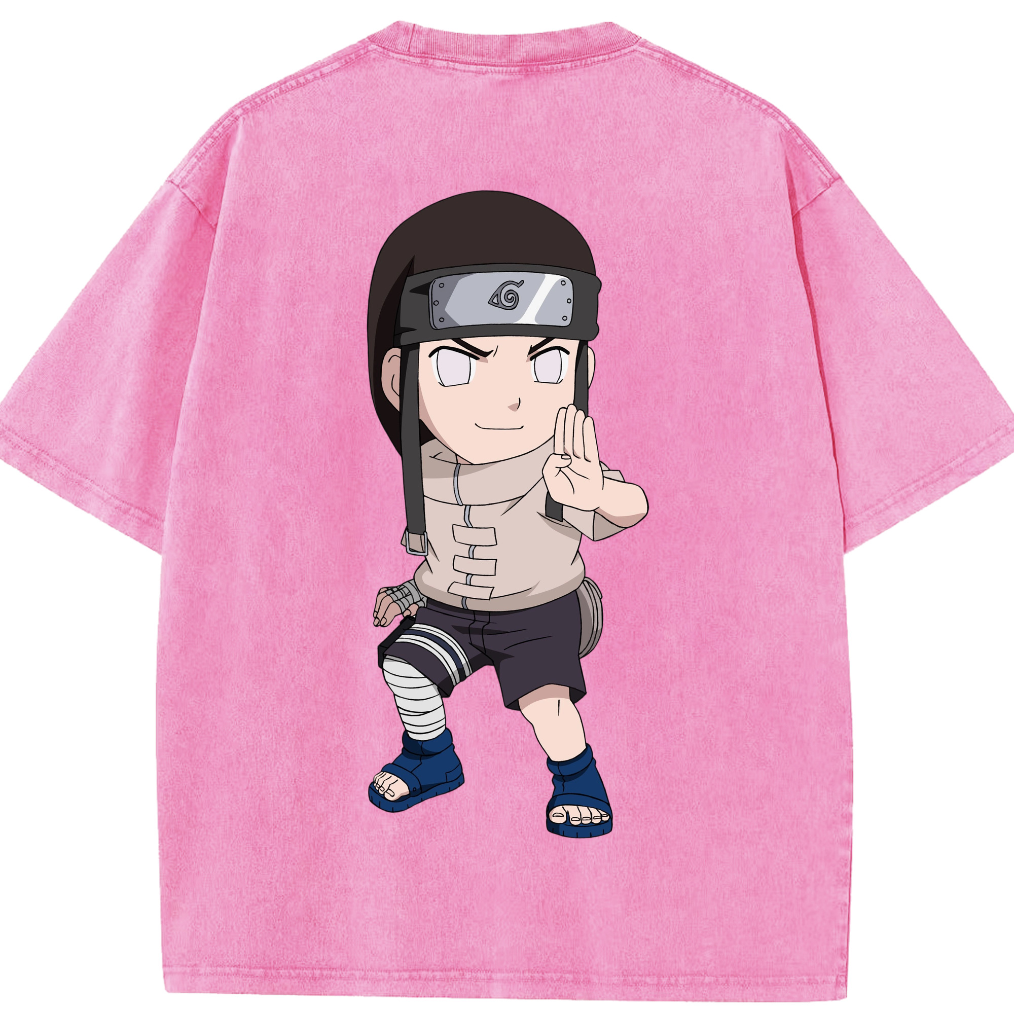 （画像用） NARUTO -ナルト- 日向ネジ Hyūga Neji 綿100% ヴィンテージ風 半袖Tシャツ（背面プリント）
